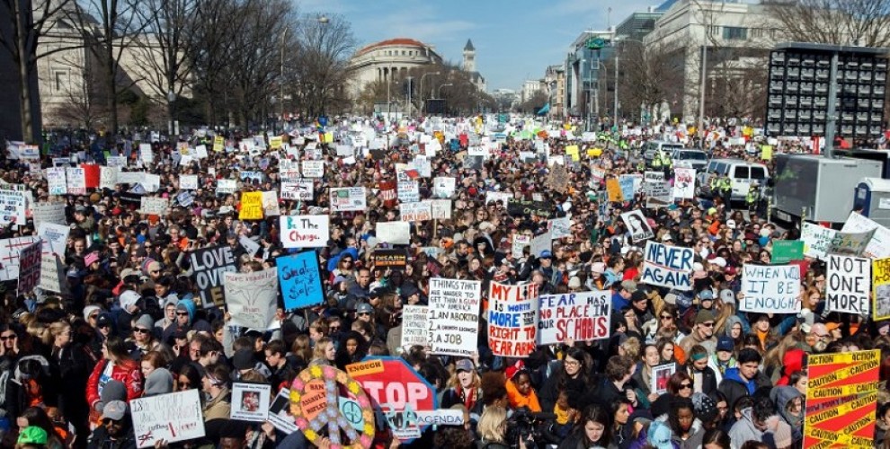 Mandatory Credit: Photo by SHAWN THEW/EPA-EFE/REX/Shutterstock (9475179r)
Participants protest on Pennsylvania Avenue prior to the March For Our Lives in Washington, DC, USA, 24 March 2018. March For Our Lives was organized in response to the 14 February shooting at Marjory Stoneman Douglas High School in Parkland, Florida. The student activists demand that their lives and safety become a priority, and an end to gun violence and mass shootings in schools.
March For Our Lives in Washington, USA - 24 Mar 2018